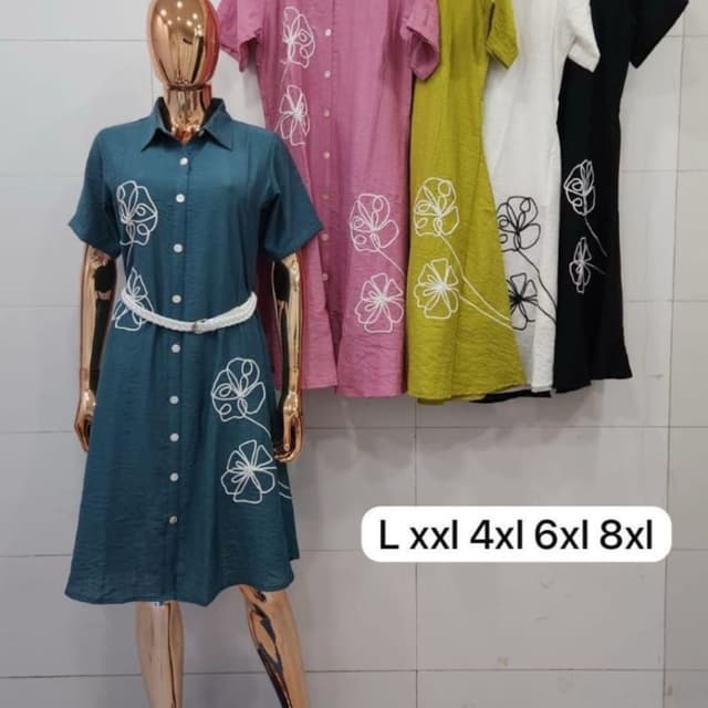 Teal, Pink, Lime Green, White, Black Shirt Dress
