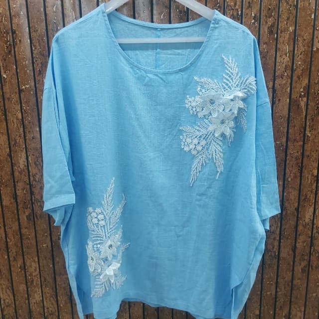 Sky Blue with White embellishments Tunic Top
