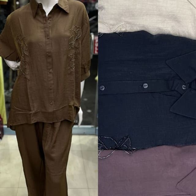 Brown, Beige, Navy, Mauve Co-ord Set (Shirt and Trousers)