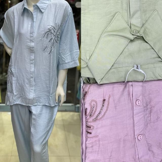 Light Blue, Mint Green, Lavender Pink Pajama Set (Top and Pants)
