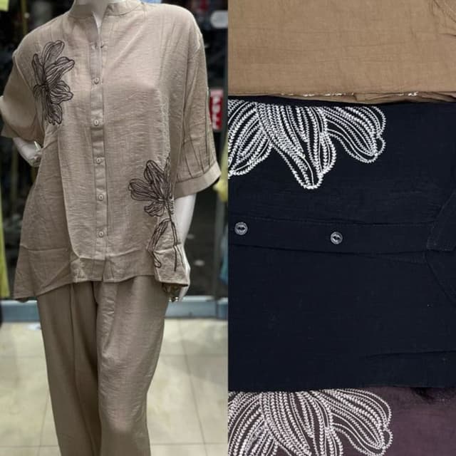 Beige, Black, Brown Pantsuit