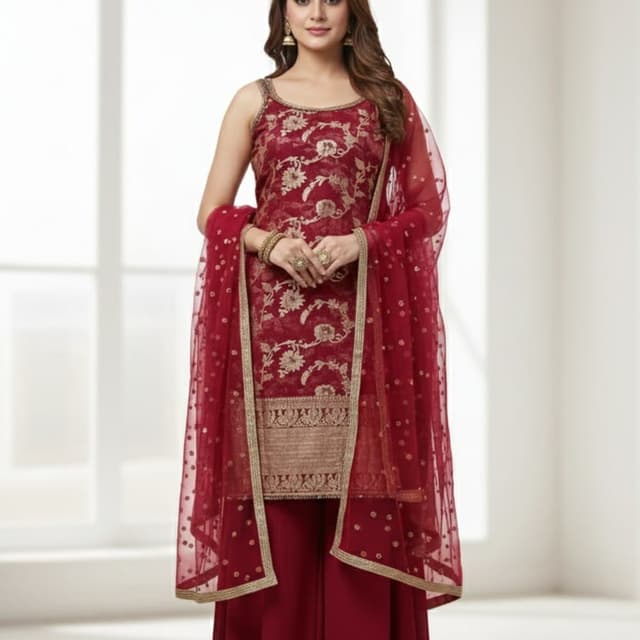 Deep Red with Gold Salwar Kameez