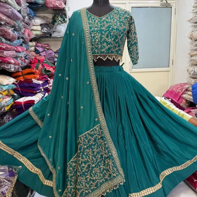 Teal Green with Gold embellishments Lehenga Choli