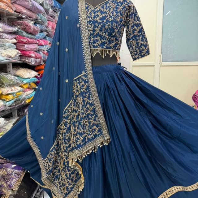 Deep Blue with Gold Embellishments Lehenga Choli