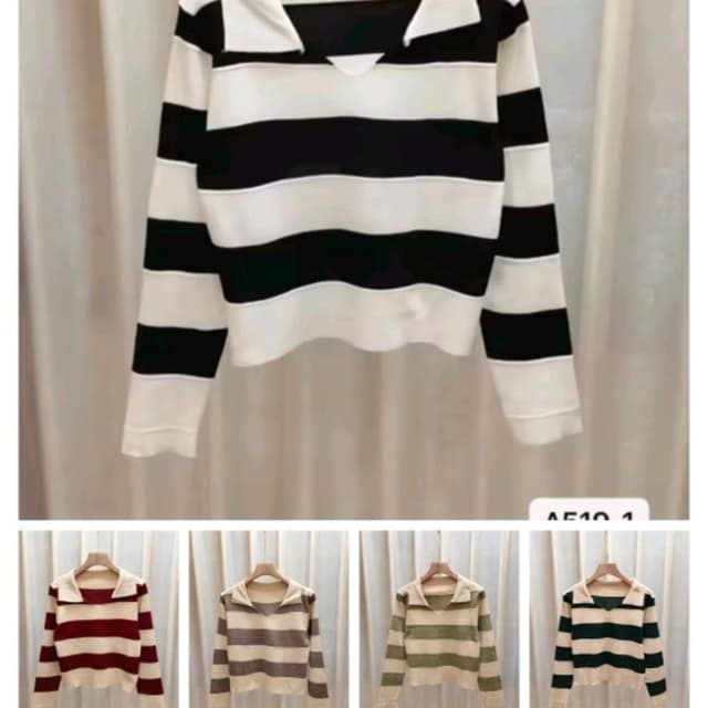 Black and White striped, also available in maroon and beige, grey and beige, olive green and beige, dark green and black Top