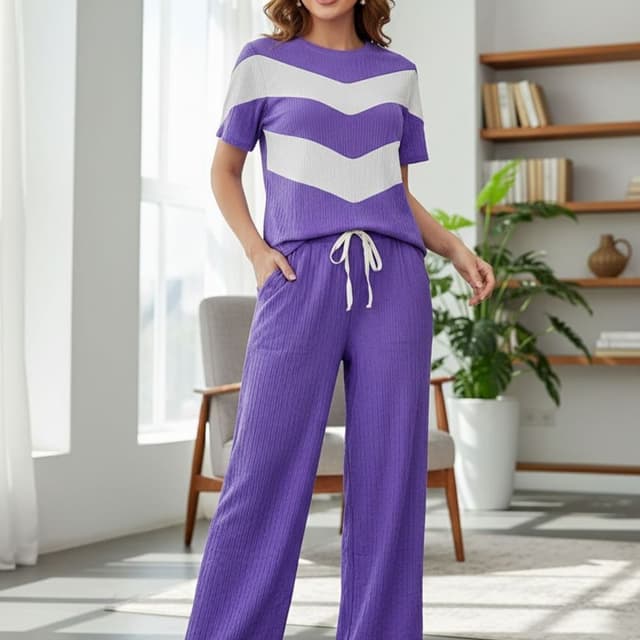 Purple and White Pajama Set