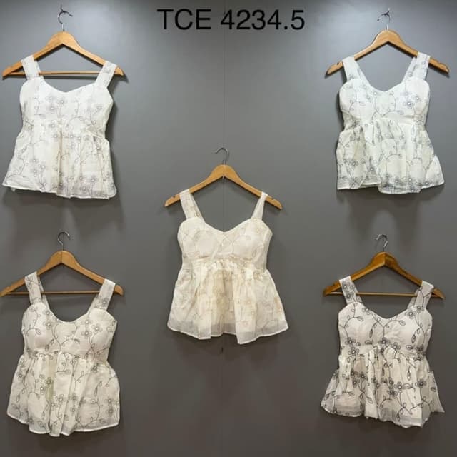 Off-white with beige/brown embroidery Peplum Top