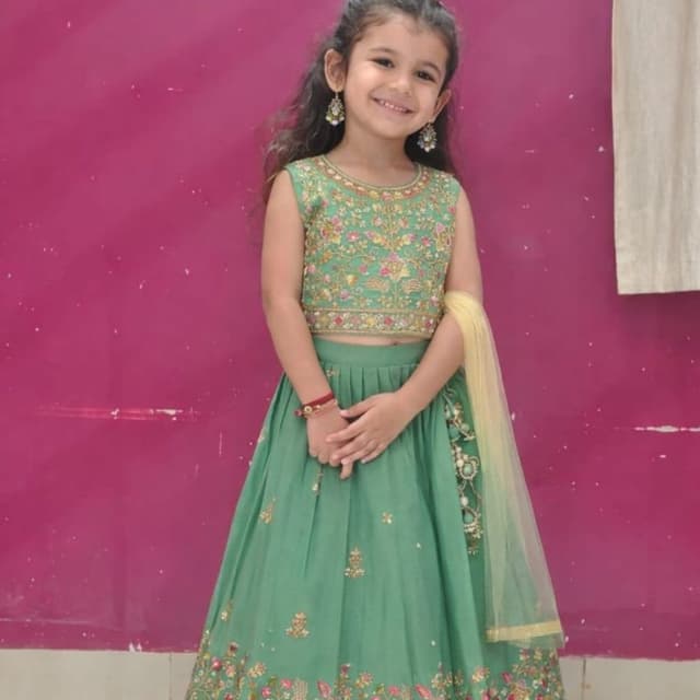 Green, Yellow, Pink, Gold Lehenga Choli