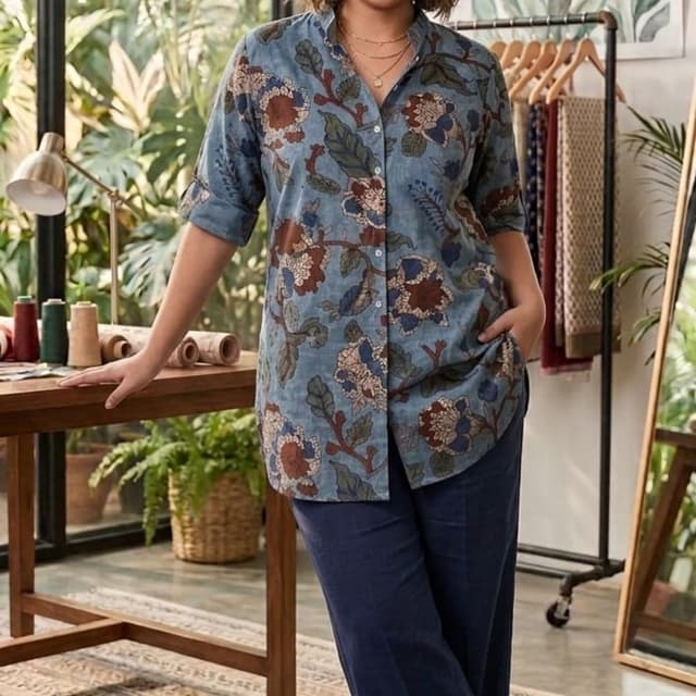 Blue, brown, green, beige Shirt