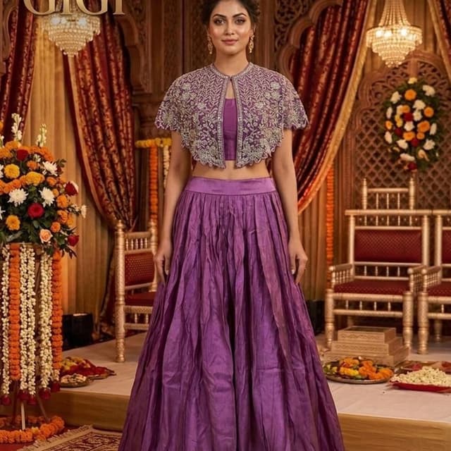 Purple Lehenga Choli with Cape