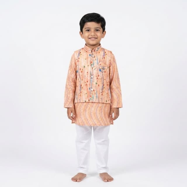 Peach, White, Blue, Orange, Green Kurta Set with Jacket