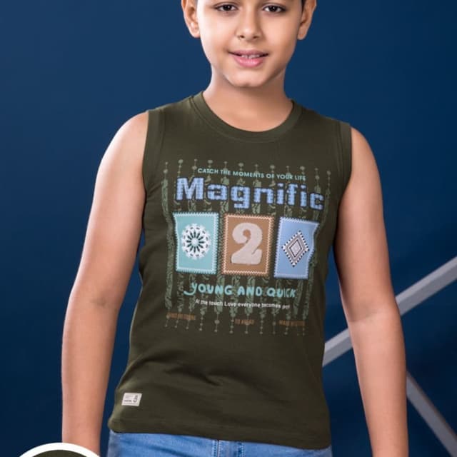 Olive Green, Blue, White, Brown Sleeveless T-shirt