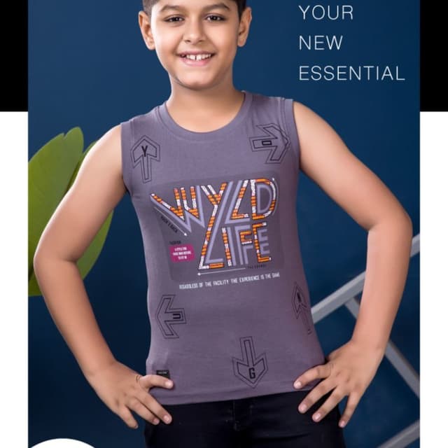 Grey, Orange, White, Black Sleeveless T-shirt