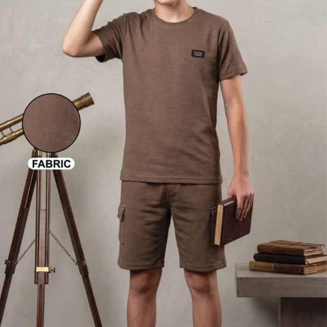 Solid brown Shorts set