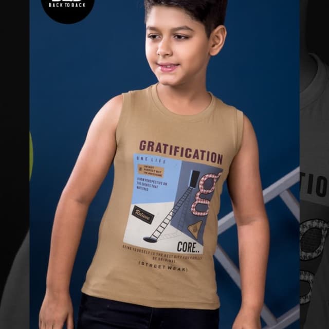 Tan, Blue, Black, White, Pink Sleeveless T-shirt