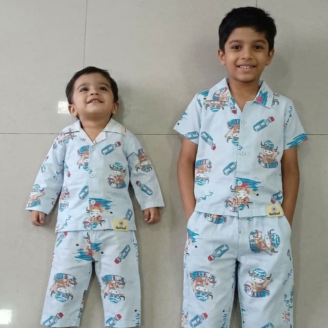 Light Blue with multicolor print Pajama Set