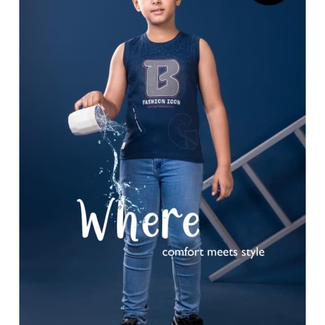 Navy blue, light blue denim Sleeveless T-shirt and Jeans