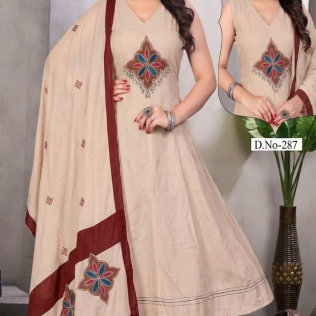 Beige with Maroon and Multi-color embroidery Kurta Set with Palazzo and Dupatta