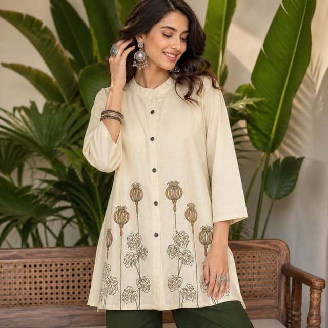 Cream, Olive Green, Brown, Beige Kurta