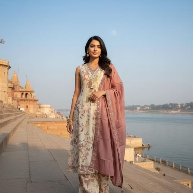 Cream, Pink, Brown, Beige Kurta Set
