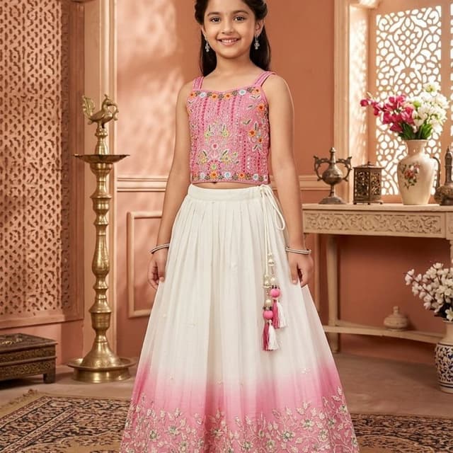 Pink, White, Multi-color Lehenga Choli