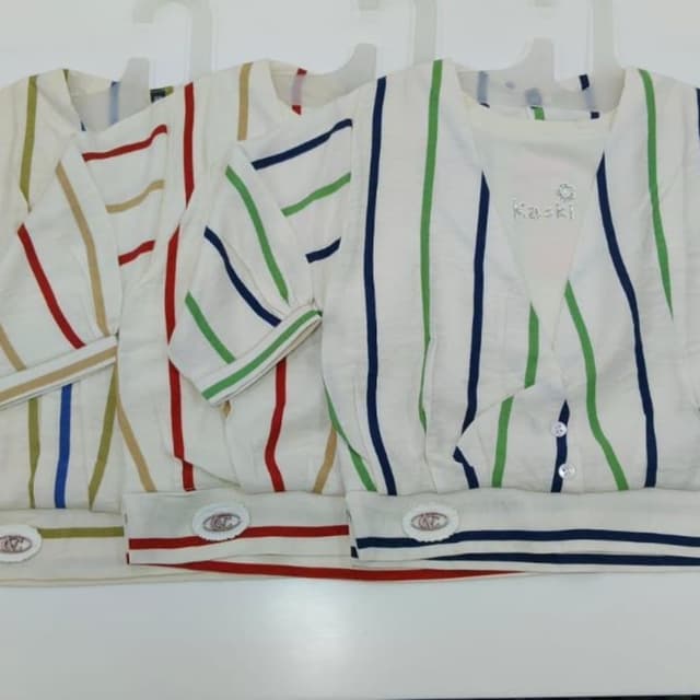White with Red, Blue, Green, and Tan stripes Shirt
