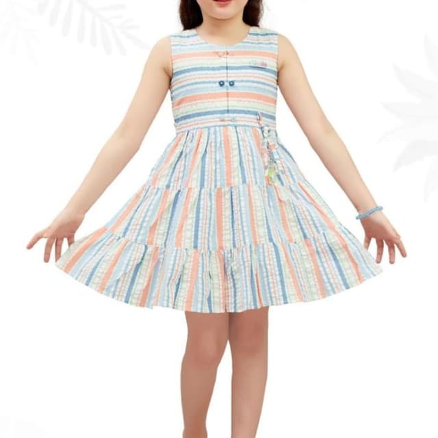 Pastel stripes of peach, light blue, and green Dress