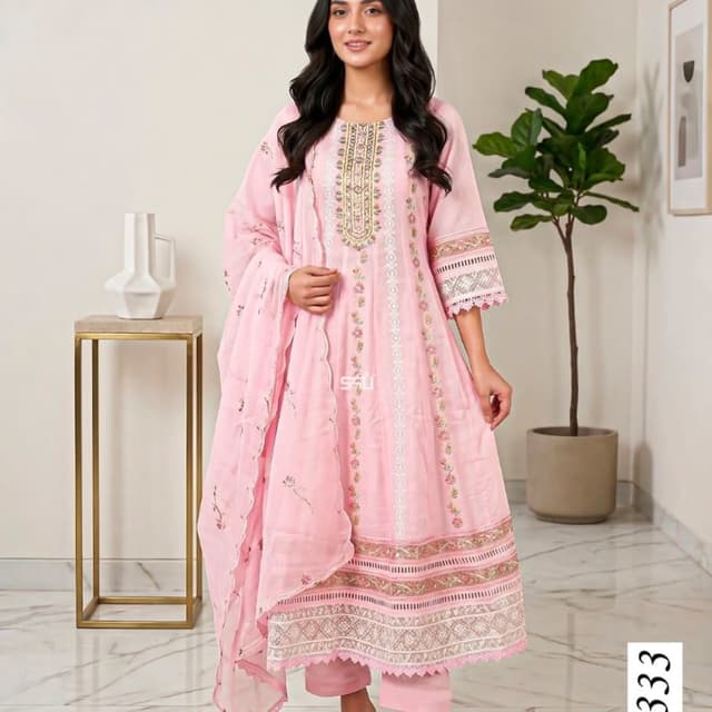 Pink, White, Gold, Green, Purple Salwar Kameez Set