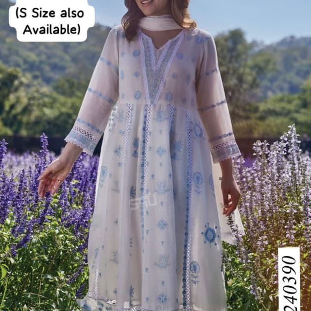 Off-white with light blue prints Kurta and Pants Set