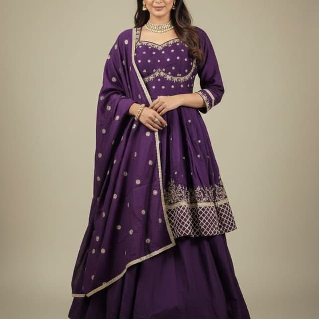 Deep Purple with Gold Accents Lehenga Choli with Dupatta