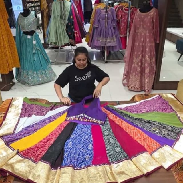 Multicolor with gold border Lehenga Choli