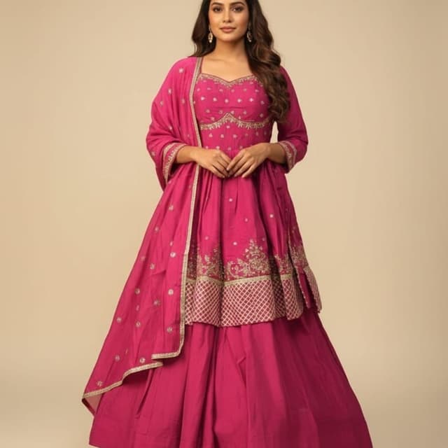 Fuchsia pink with gold embellishments Lehenga Choli with Dupatta