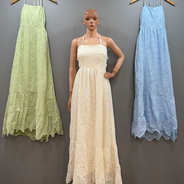 Cream, Light Green, Light Blue Maxi Dress