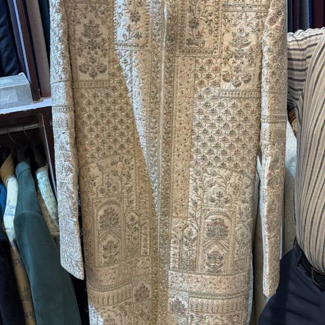 Cream, Gold, Silver, hints of Pink and Green Sherwani