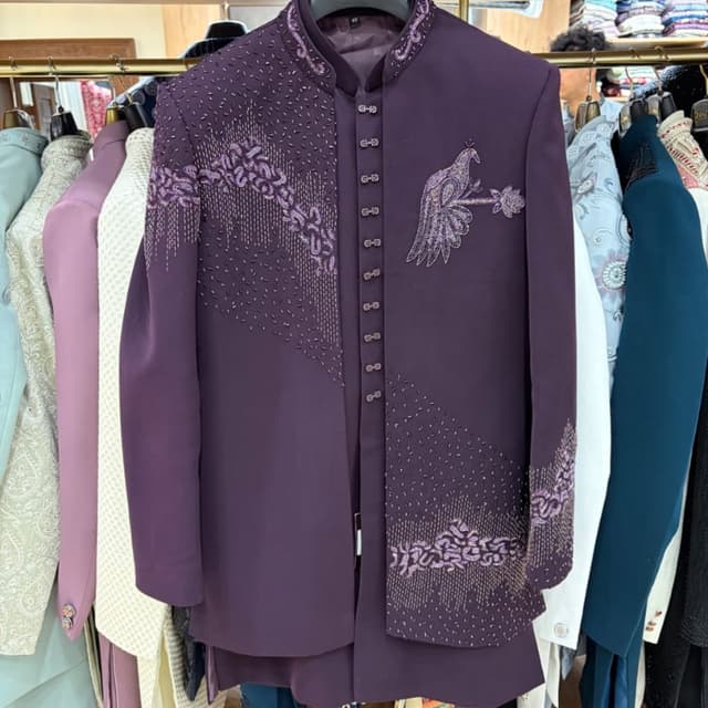 Deep Purple with Lilac and Silver accents Sherwani
