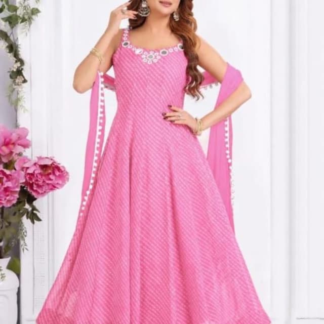 Pink with white accents Anarkali Suit