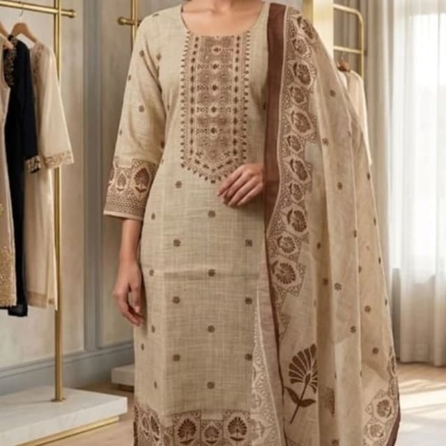 Beige and brown Salwar Kameez