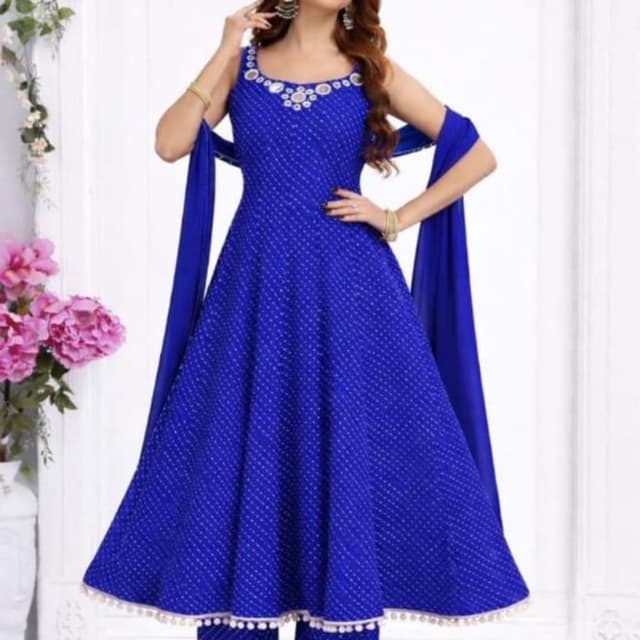 Royal Blue with White Anarkali Suit with Palazzo Pants