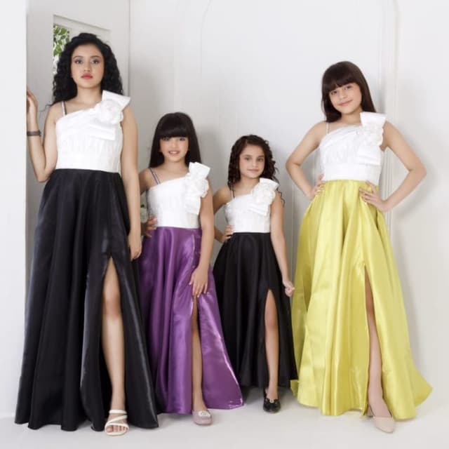 White, Black, Purple, Mustard Yellow Gown