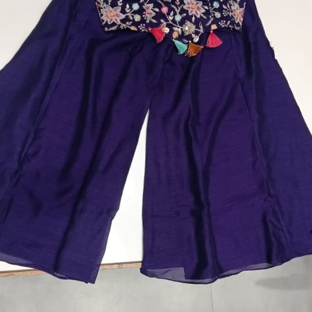 Deep Purple, Navy Blue, Multi-color floral embroidery Palazzo Suit