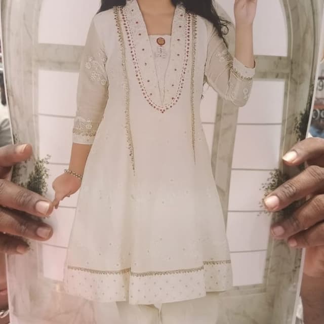 Off-white with hints of red and gold Anarkali Suit Set
