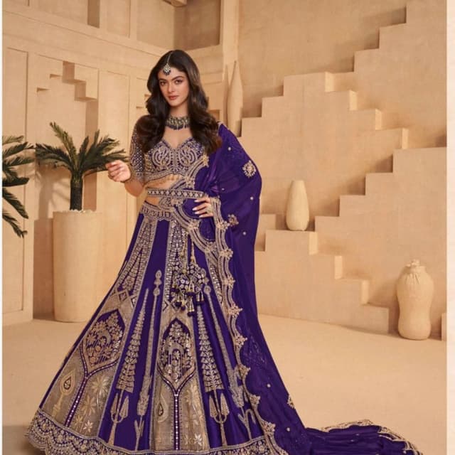Deep Purple and Gold Lehenga Choli
