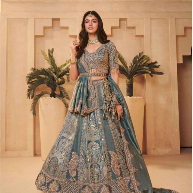 Teal and Gold Lehenga Choli