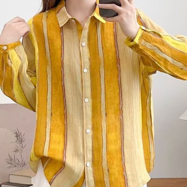 Yellows, beige, with subtle pinkish-brown stripes Shirt