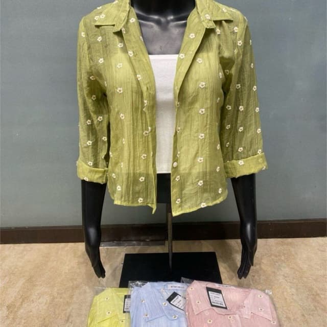 Light Green with white floral print Shirt
