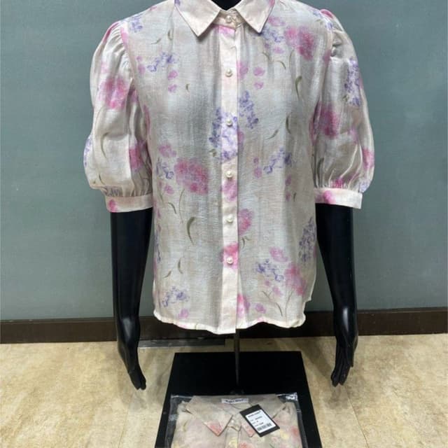 Cream with Pink and Purple floral print Shirt