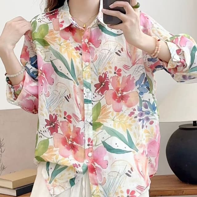 Multicolor with dominant pinks, greens, yellows, and blues Shirt