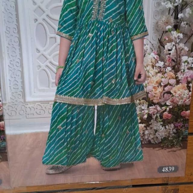 Green and White Sharara Set