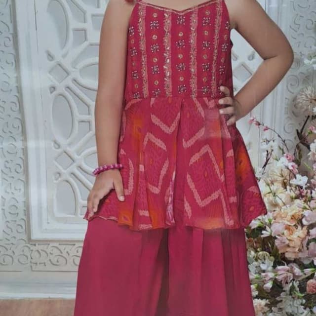 Maroon, Coral, Orange Sharara Set