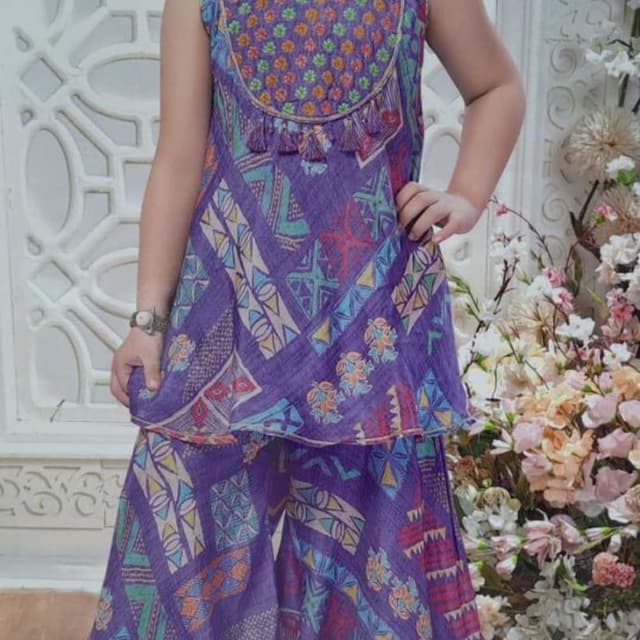 Purple, Blue, Pink, Orange, Green, Yellow, White Sharara Set